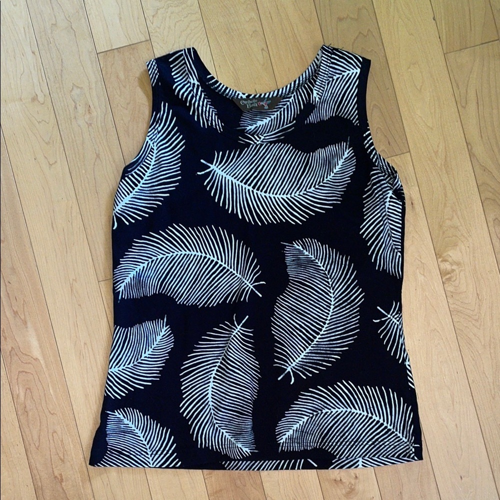 Caribelle Batik Black and White Leaf Print Women's Top Small